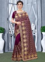 Vichitra Blooming Silk Wine Festival Wear Zari Embroidery Work Saree